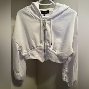 Woman’s Crop Top Full-Zip Hoodie in white